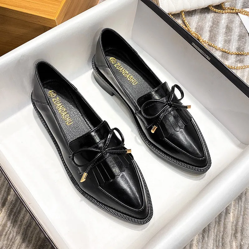 Women‘s Retro Pointed Shoes Thick Bottom Loafers