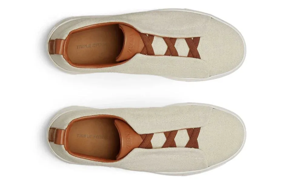 Zegna Triple Stitch canvas sneakers "Egg shell"